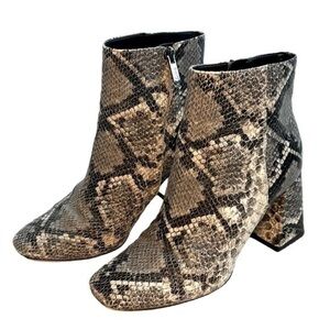 CIRCUS BY SAM EDELMAN KATE SNAKE PRINT CHUBKY HEEL SIDE ZIP ANKLE BOOTS, 6.5
